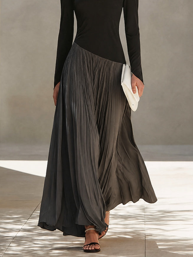 Marine | Maxikleid mit Drapé-Ausschnitt in Schwarz und Grau