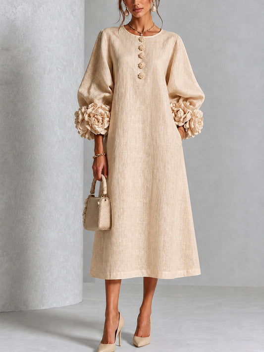 Flavie | Knopfkleid mit Blumenmuster Beige