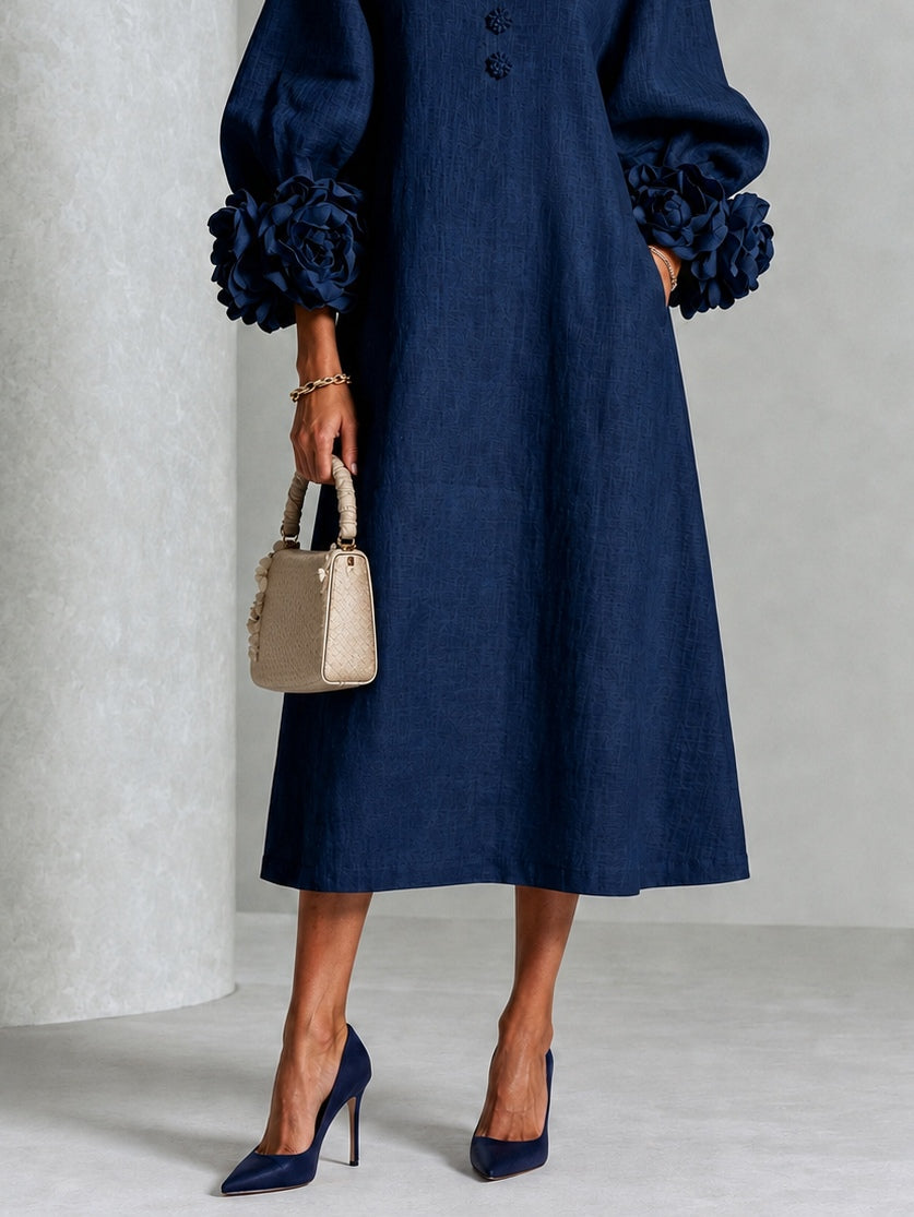 Candide | Knopfkleid mit Blumenmuster in Marineblau