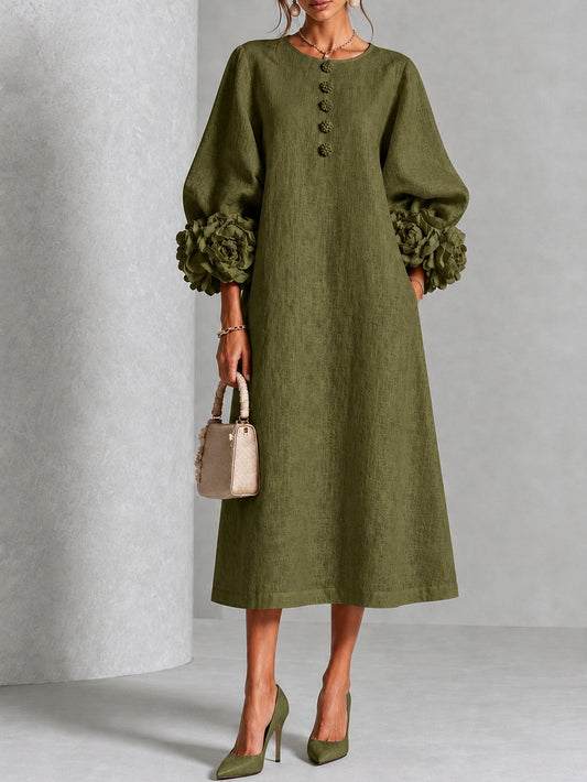 Olivia | Knopfblumen Kleid Olive