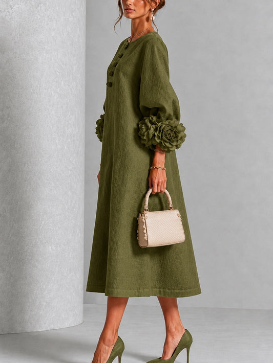 Olivia | Knopfblumen Kleid Olive