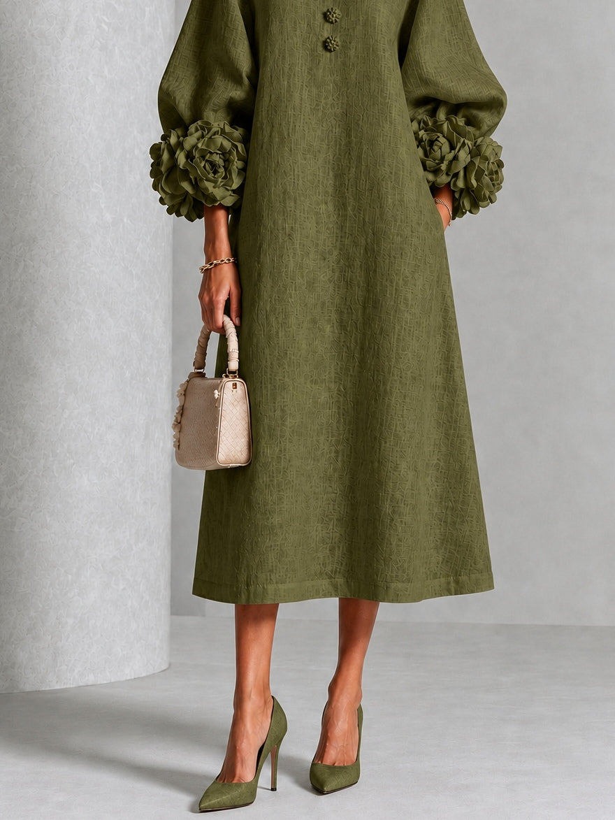 Olivia | Knopfblumen Kleid Olive
