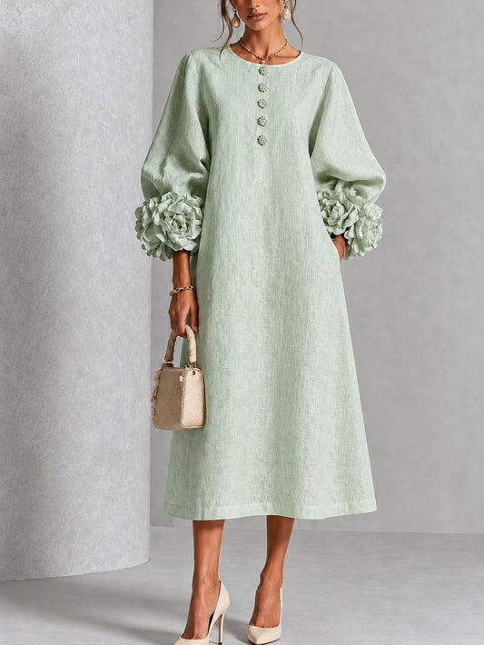 Sabine | Knopfblumen Kleid in Salbeigrün