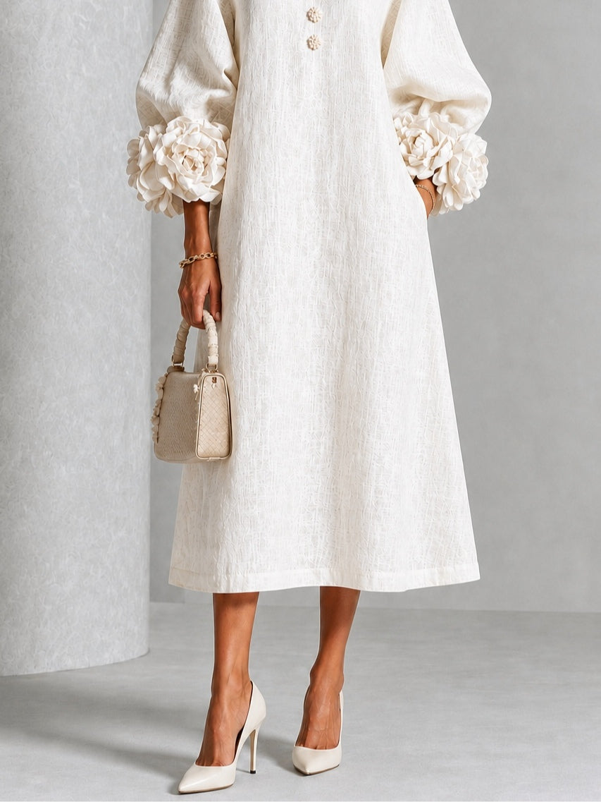 Inès | Knopfblumen Kleid Weiß