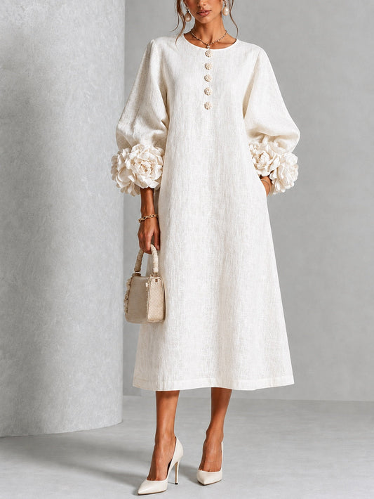 Inès | Knopfblumen Kleid Weiß