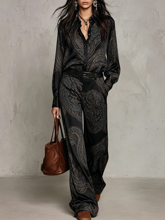 NOEMI – Elegantes Paisley-Zweiteiler-Set in Schwarz