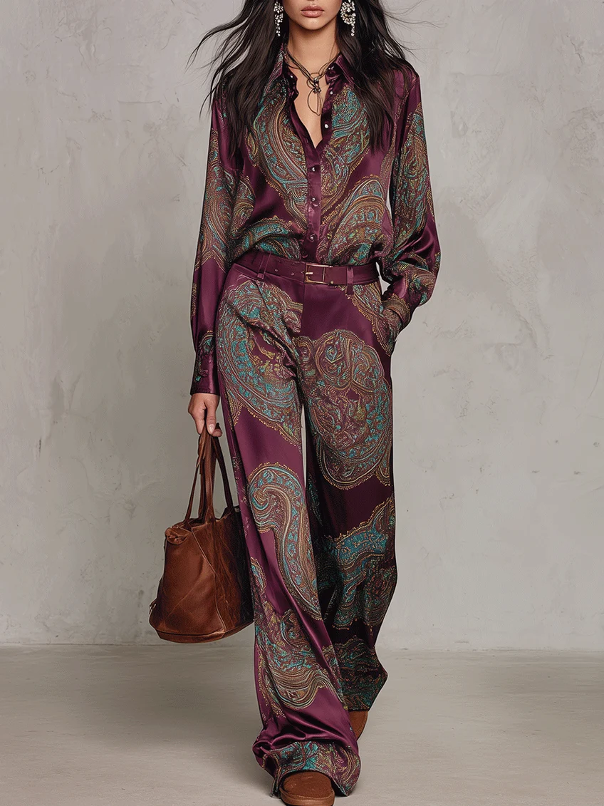 NOEMI – Elegantes Paisley-Zweiteiler-Set in Bordeaux