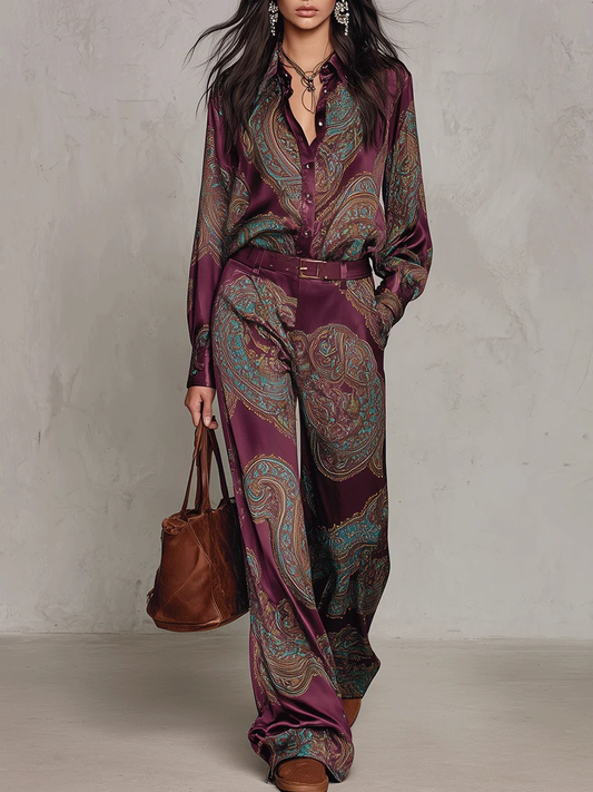 NOEMI – Elegantes Paisley-Zweiteiler-Set in Bordeaux