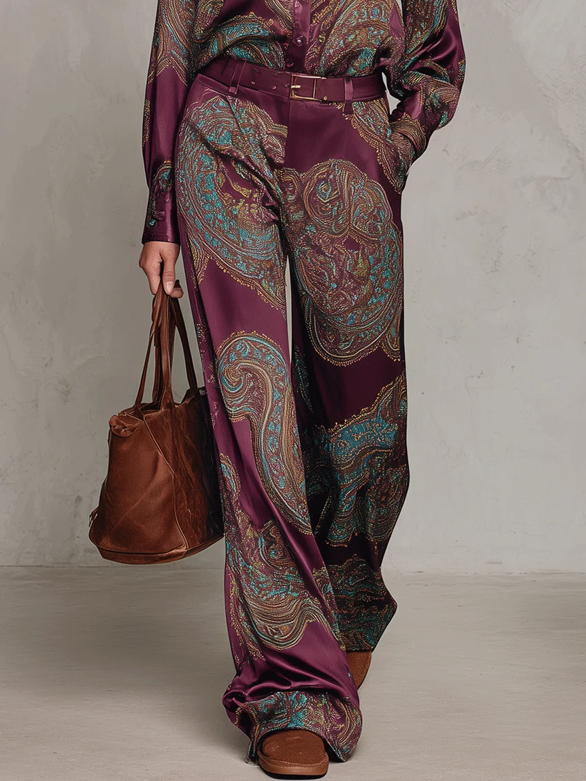 NOEMI – Elegantes Paisley-Zweiteiler-Set in Bordeaux