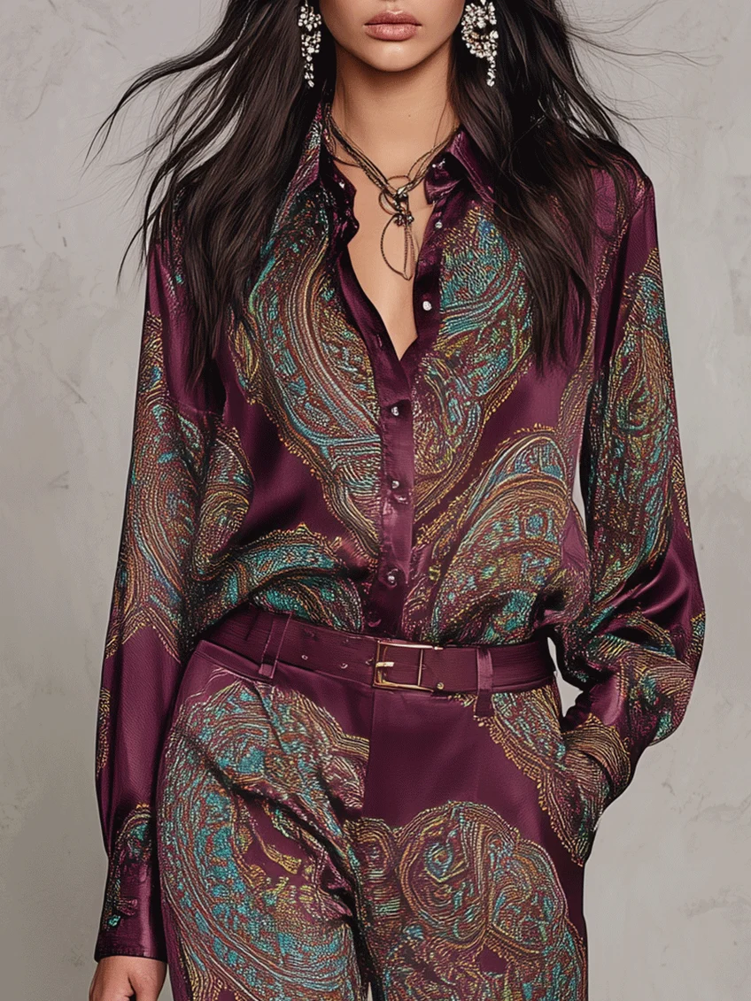 NOEMI – Elegantes Paisley-Zweiteiler-Set in Bordeaux