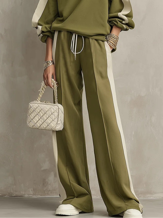 Solange | Sweatshirt in Olivgrün mit Rundhalsausschnitt und Weit geschnittene Hose, Lässiges Set