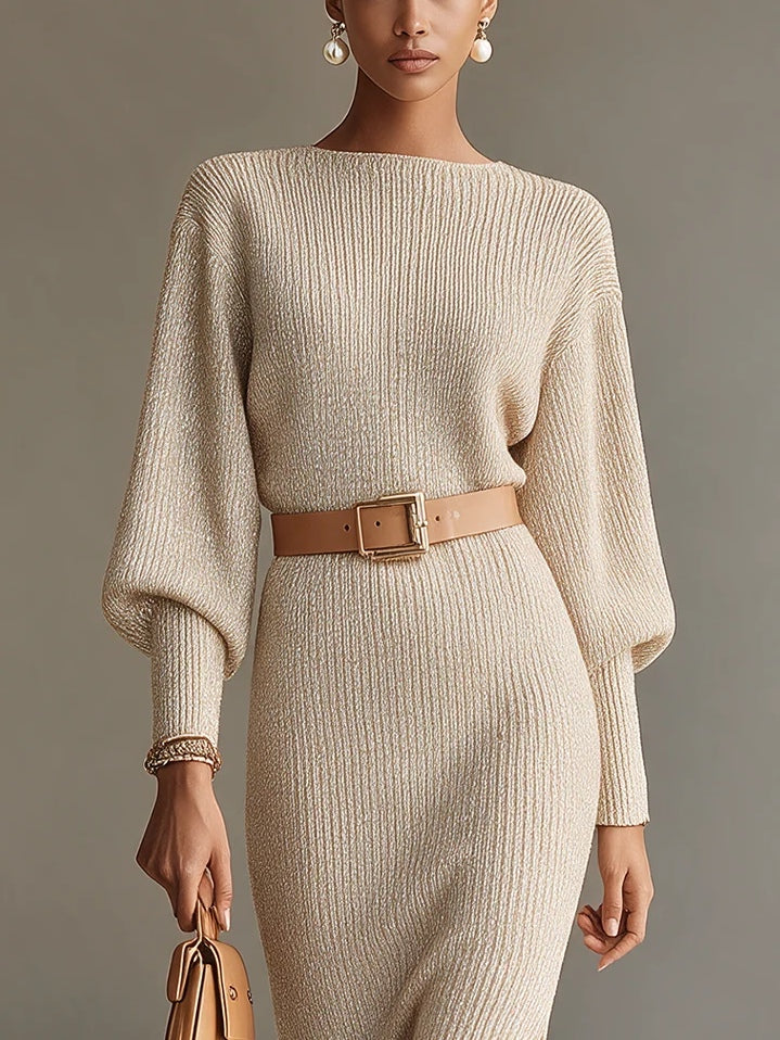SOFIA | Elegantes Strick-Midikleid mit Gürtel