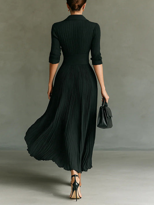 Elvire | Elegantes Plissee-Maxikleid mit Taillengürtel