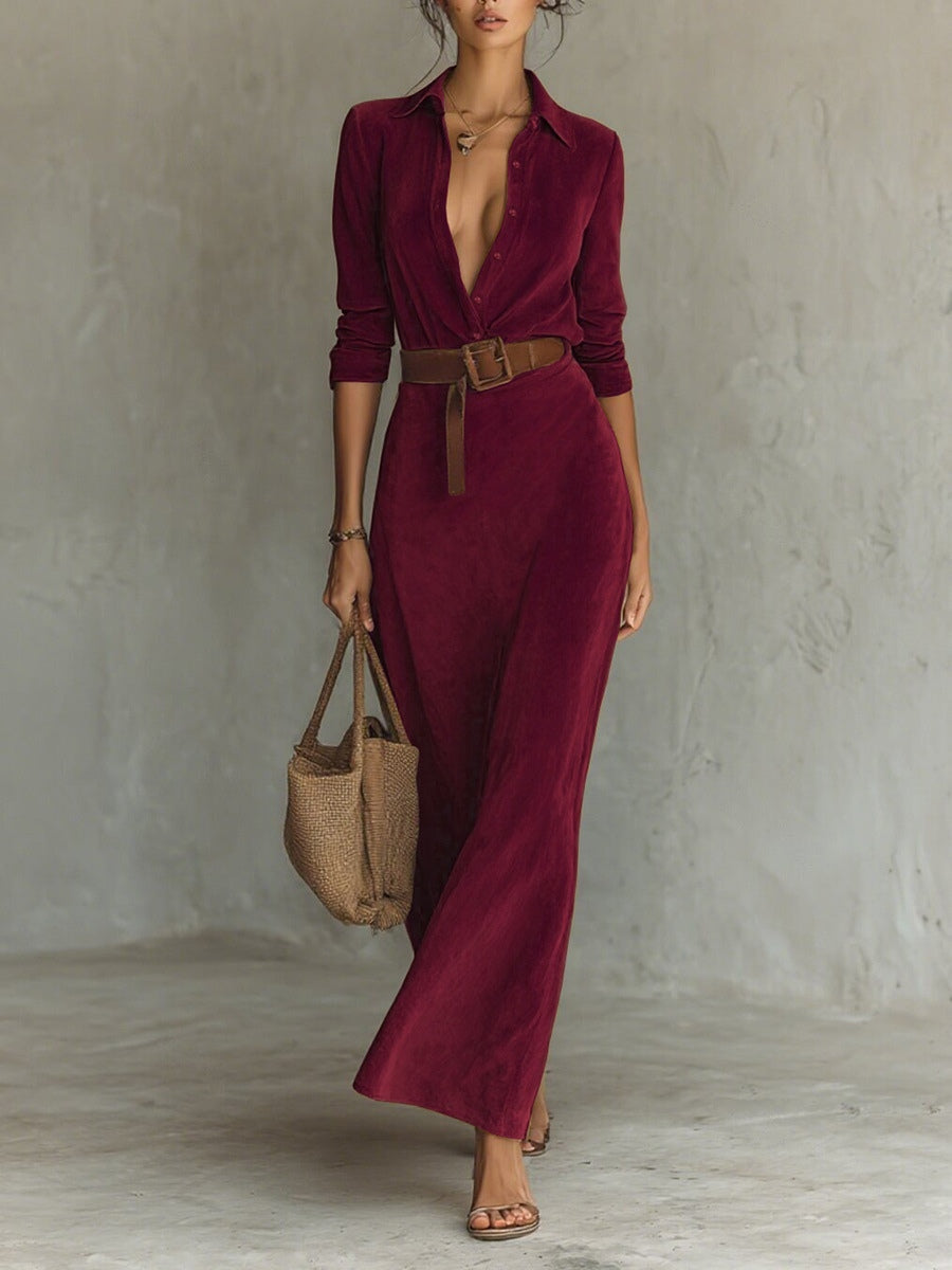 Aurélia | Elegantes Kleid in Wildlederoptik mit Gürtel