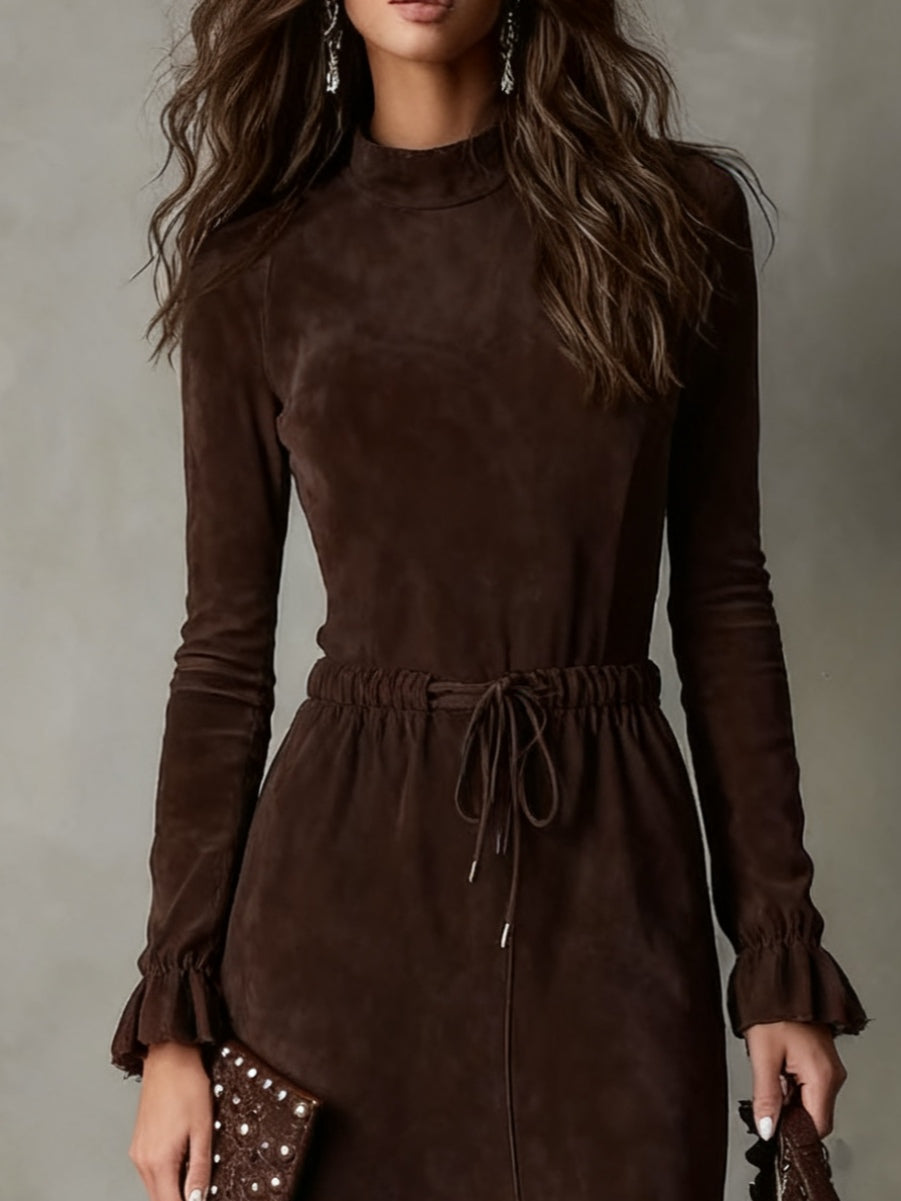 Isaure | Midikleid in Wildlederoptik mit gebundener Taille