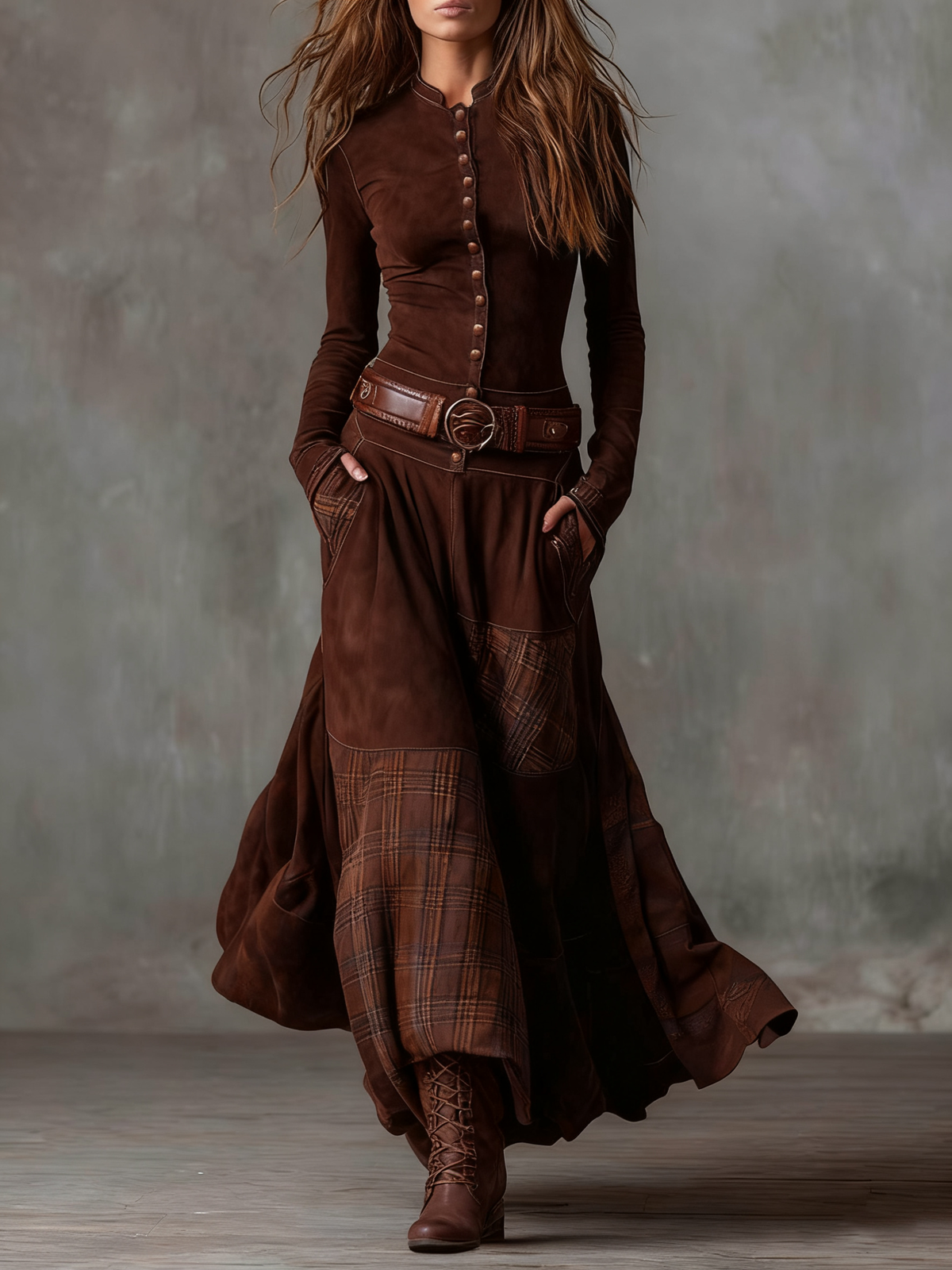 Leonora | Vintage-Maxikleid mit Taillengürtel