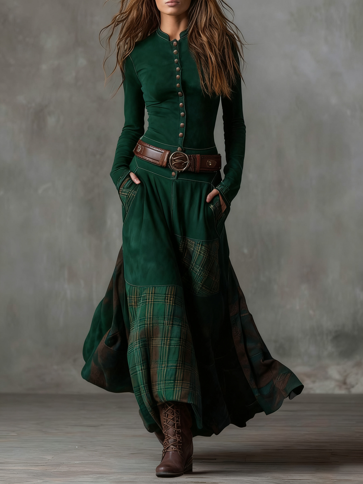 Leonora | Vintage-Maxikleid mit Taillengürtel