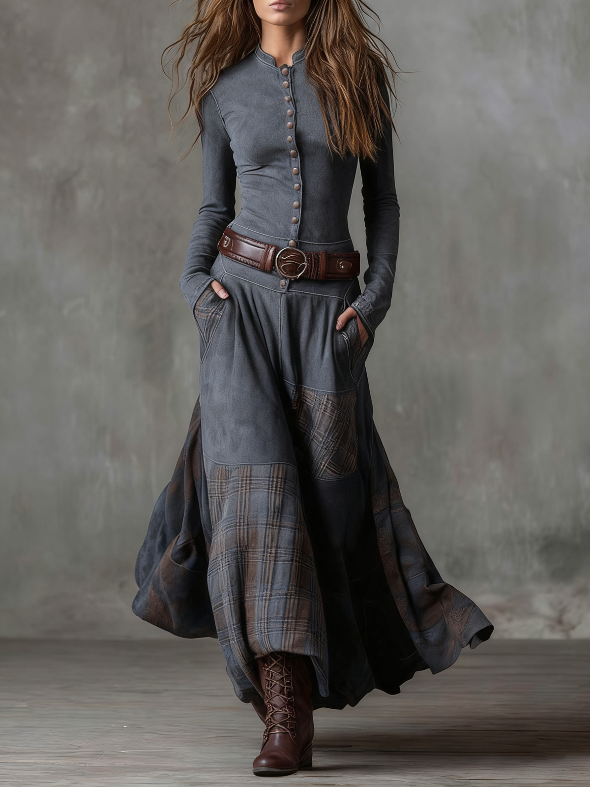 Leonora | Vintage-Maxikleid mit Taillengürtel