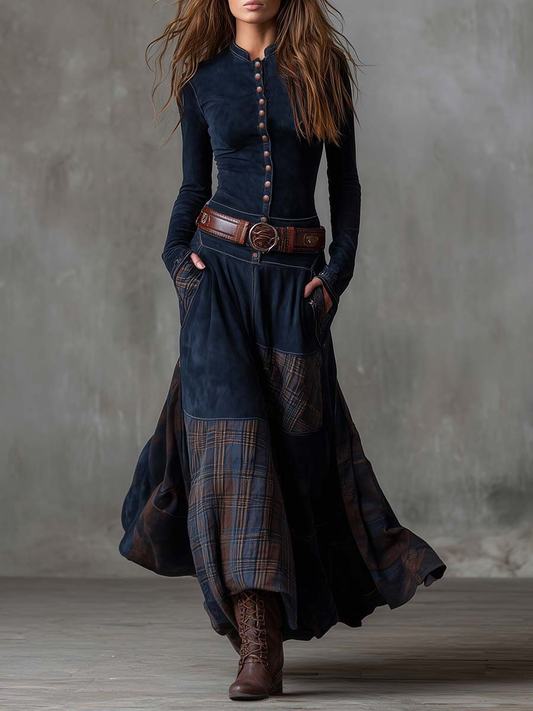 Leonora | Vintage-Maxikleid mit Taillengürtel