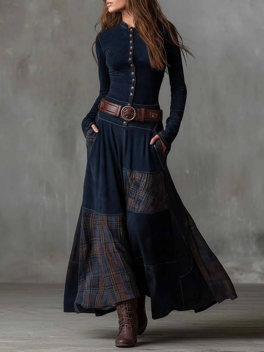Leonora | Vintage-Maxikleid mit Taillengürtel