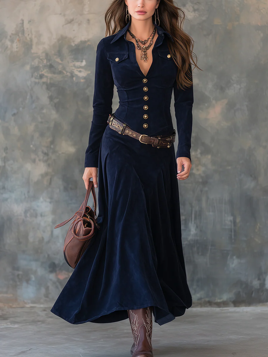 Marissa | Elegantes Velourslederkleid mit Knopfleiste