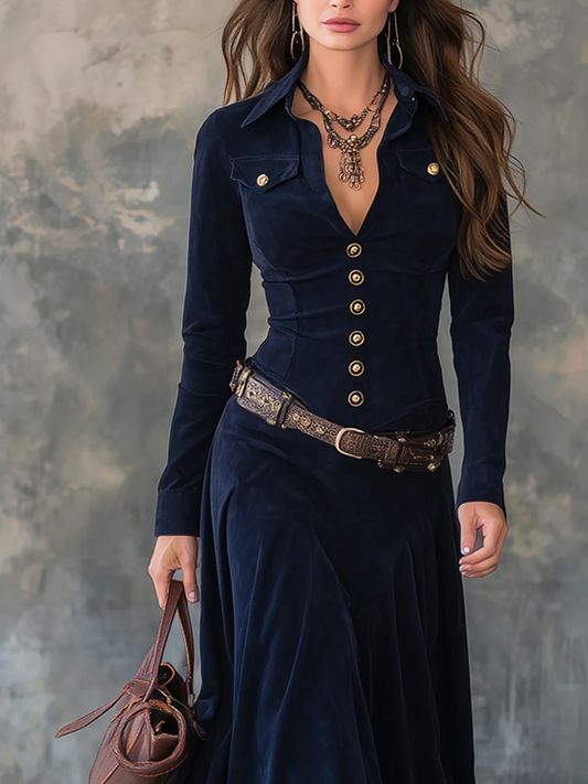 Marissa | Elegantes Velourslederkleid mit Knopfleiste