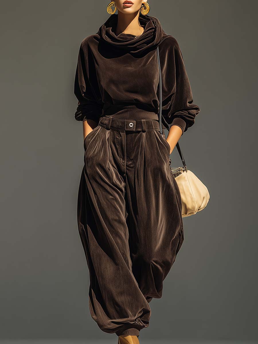 Capucine | Vintage-Samtset mit Hoodie und weiter Hose – inklusive Gürtel