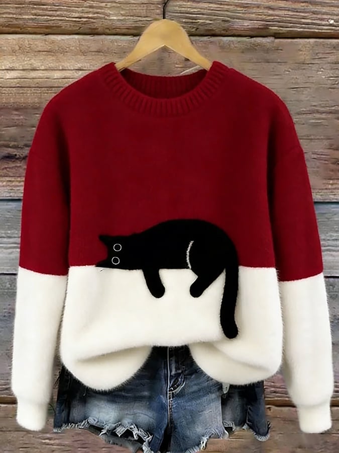 Émeline | Oversize Pullover mit elegantem Katzenmuster