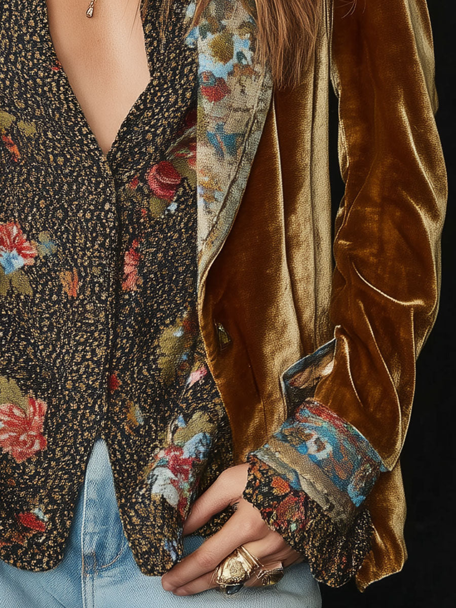 Marcelline | Blazer Patchwork Bedruckt Blumen Vintage