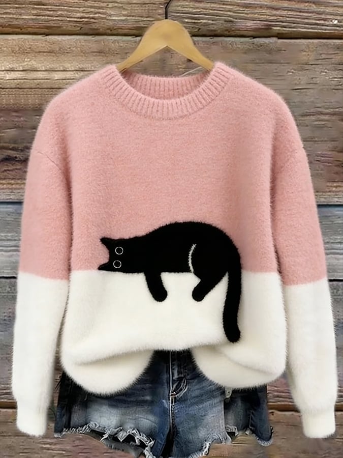 Émeline | Oversize Pullover mit elegantem Katzenmuster