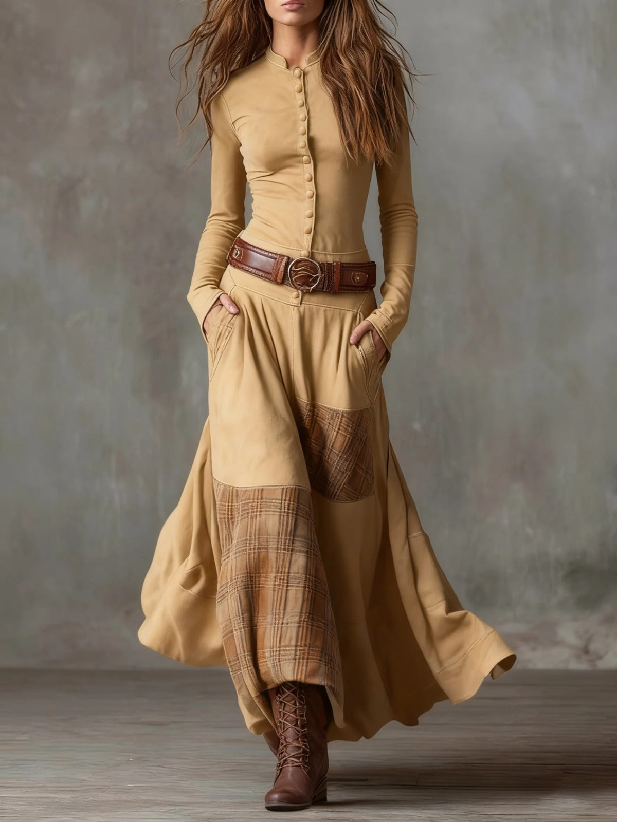 Élise | Maxikleid aus Wildlederimitat mit Gürtel