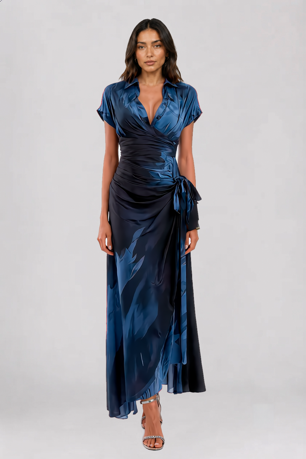 ALESSIA – Elegantes Wickel-Midikleid in Mitternachtsblau