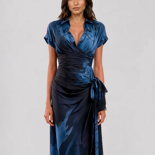 ALESSIA – Elegantes Wickel-Midikleid in Mitternachtsblau