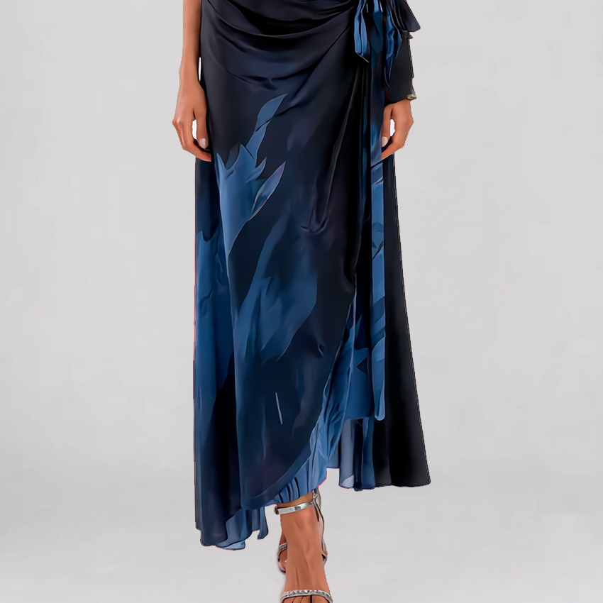 ALESSIA – Elegantes Wickel-Midikleid in Mitternachtsblau