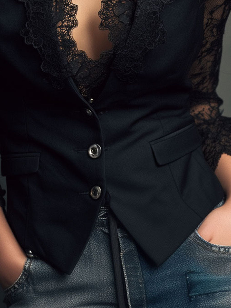 Noémie | Oberes Blazer in Schwarz mit Halbtransparenten Ärmeln