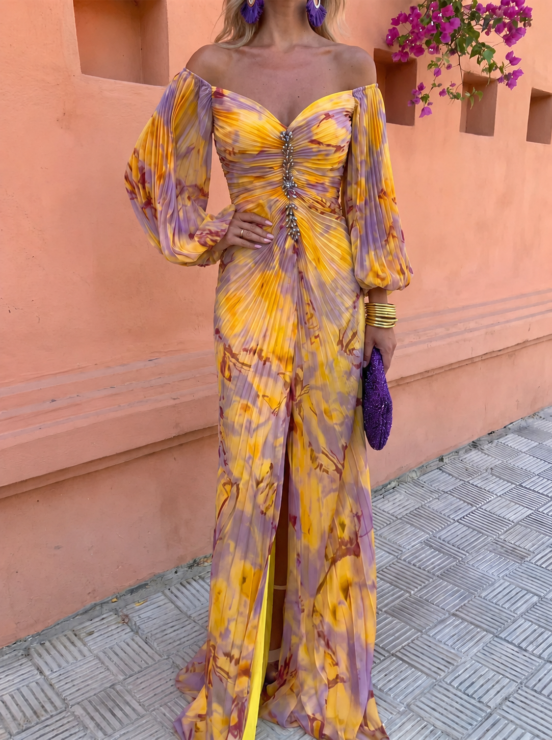 Margaux | Lange Blumenkleid mit tiefem Ausschnitt