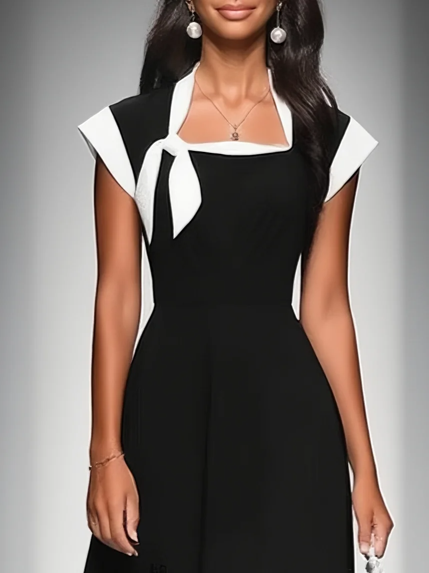 Ariane | Midi Kleid für Frauen mit quadratischem Ausschnitt und Colorblock-Ärmeln