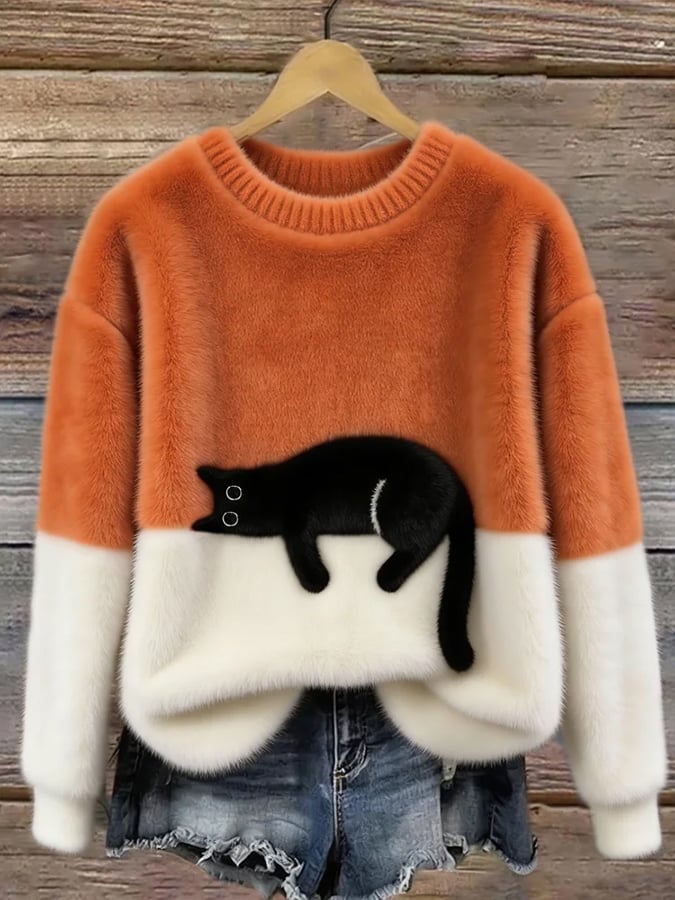 Émeline | Oversize Pullover mit elegantem Katzenmuster