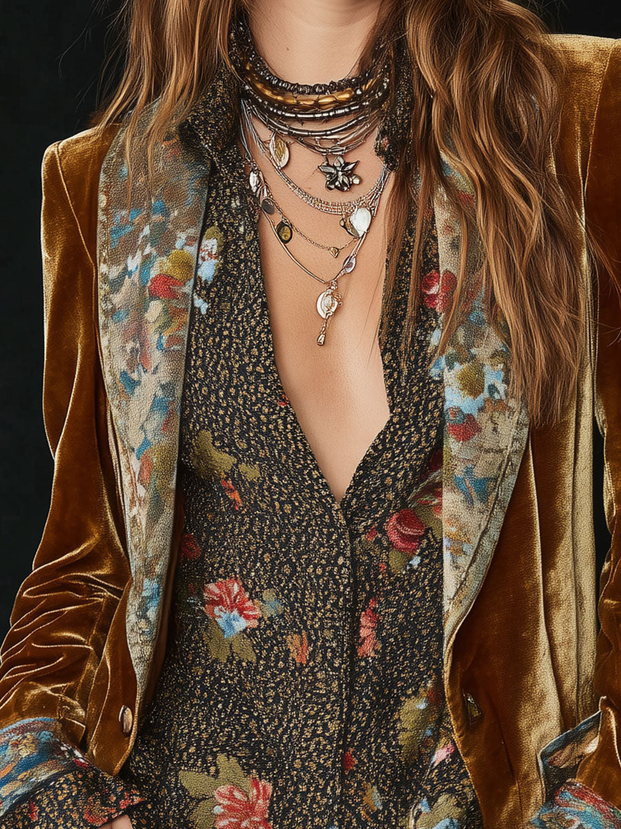 Marcelline | Blazer Patchwork Bedruckt Blumen Vintage