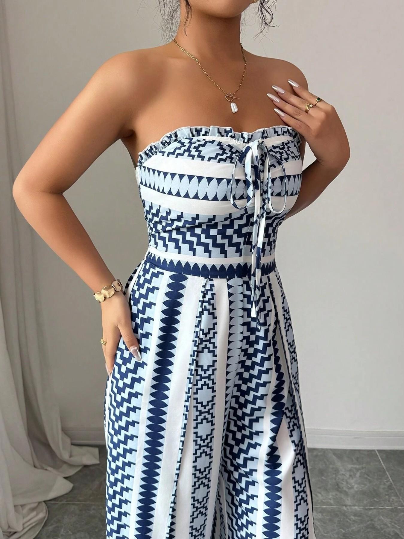 Azura Jumpsuit – Geometrischer Print mit Seitenschlitz