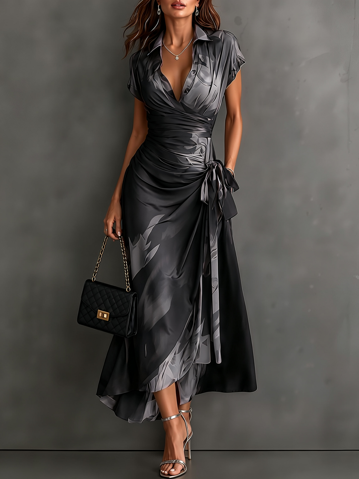 Victorine | Gedrucktes Rot und Schwarz Wickelkleid