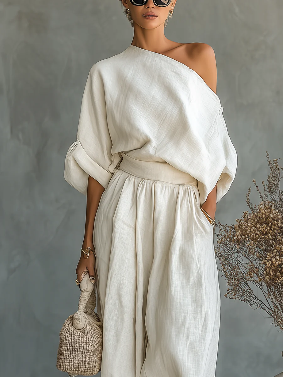Magali | Ensemble Top mit einem Schulter und weitem Hosen