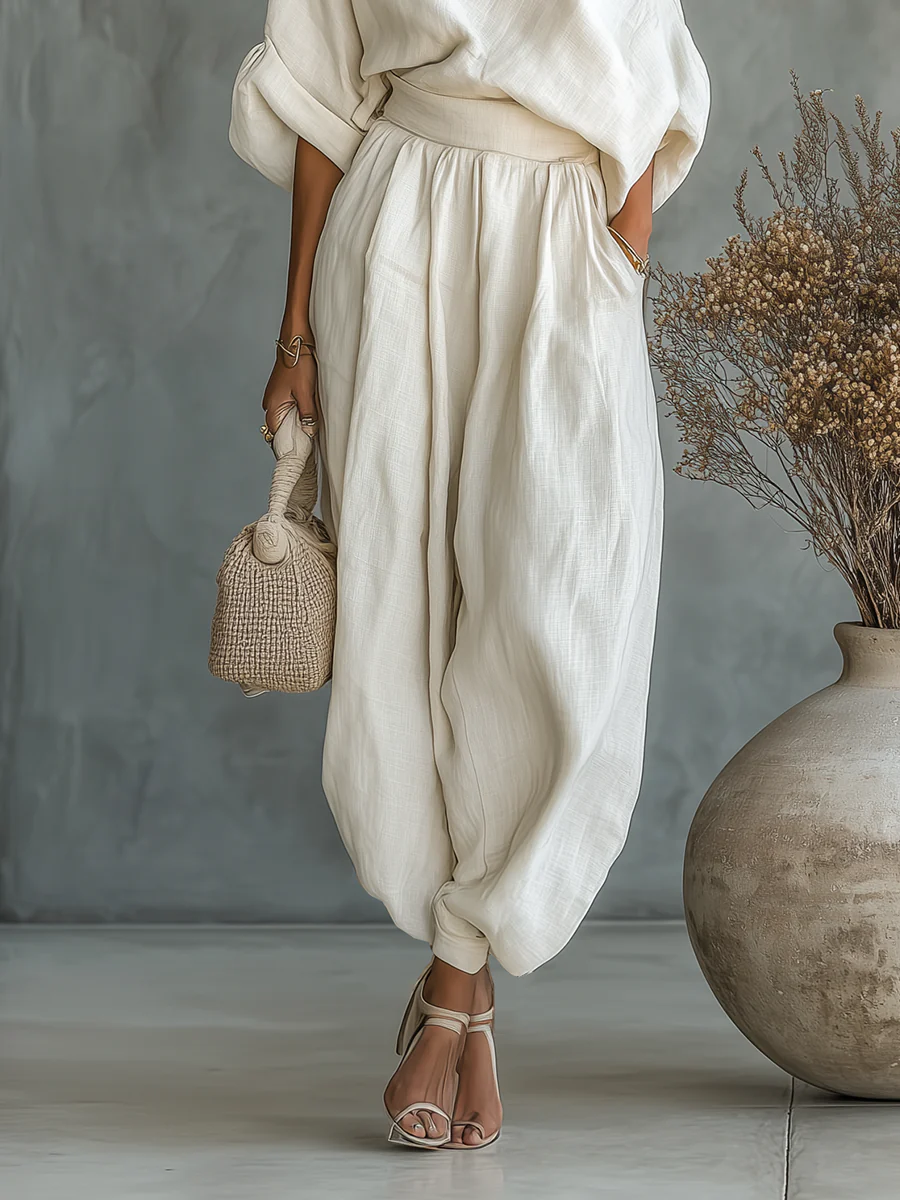 Magali | Ensemble Top mit einem Schulter und weitem Hosen