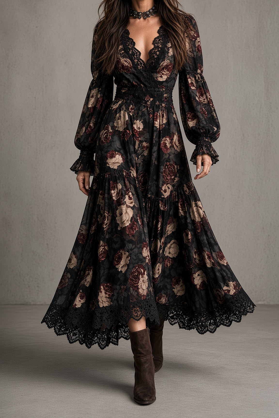 Hélène | Vintage Blümchenkleid mit Spitzen-Details