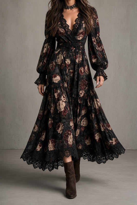 Hélène | Vintage Blümchenkleid mit Spitzen-Details