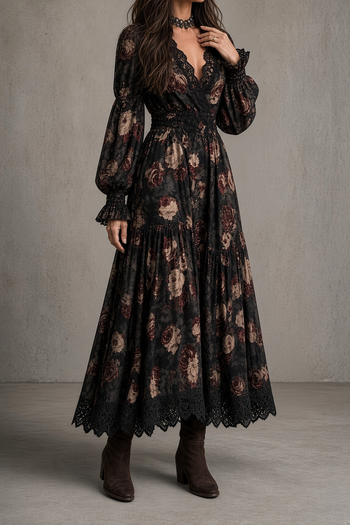 Hélène | Vintage Blümchenkleid mit Spitzen-Details