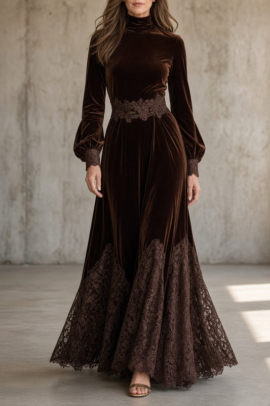 Monique | Samtkleid mit Spitzen-Details