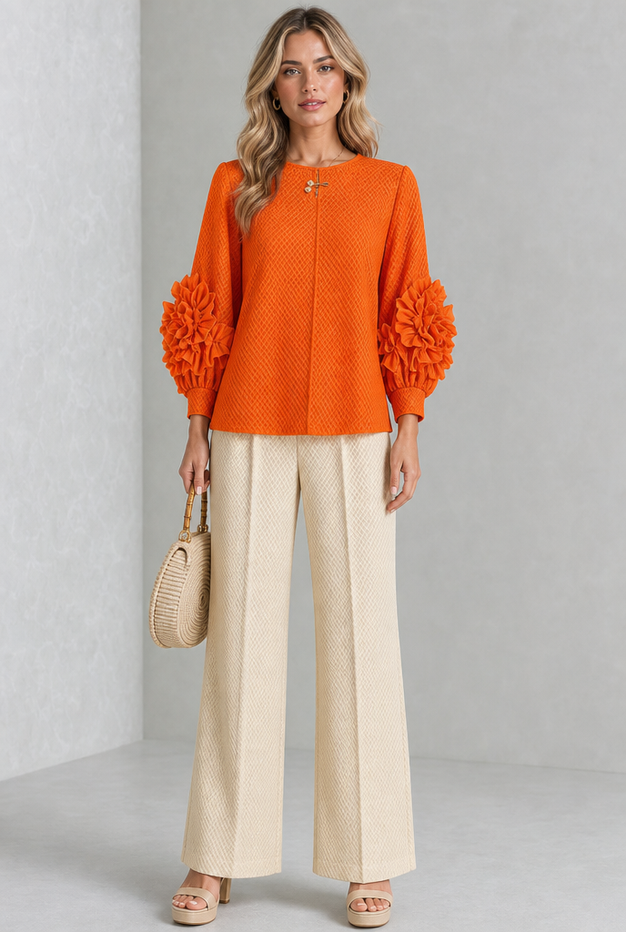 Karine | Texturierte Bluse mit Statement-Ärmeln
