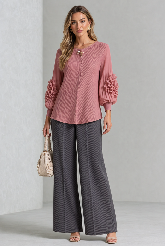 Karine | Texturierte Bluse mit Statement-Ärmeln