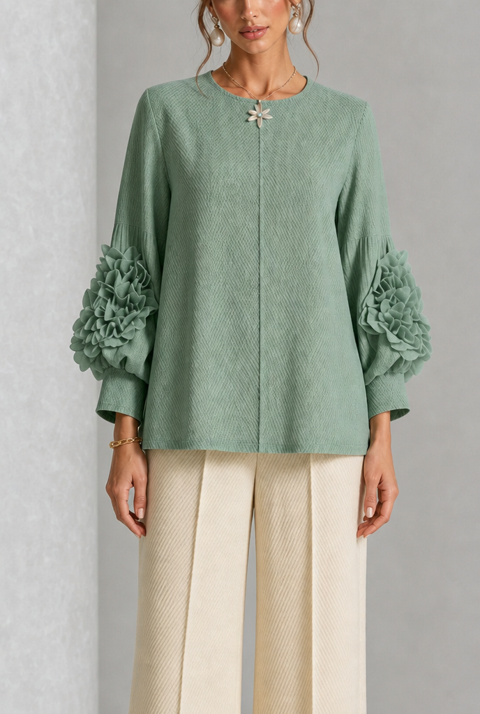 Karine | Texturierte Bluse mit Statement-Ärmeln
